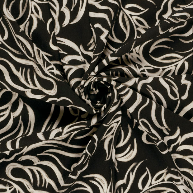 Viscose Twill stof Zwart bedrukt 