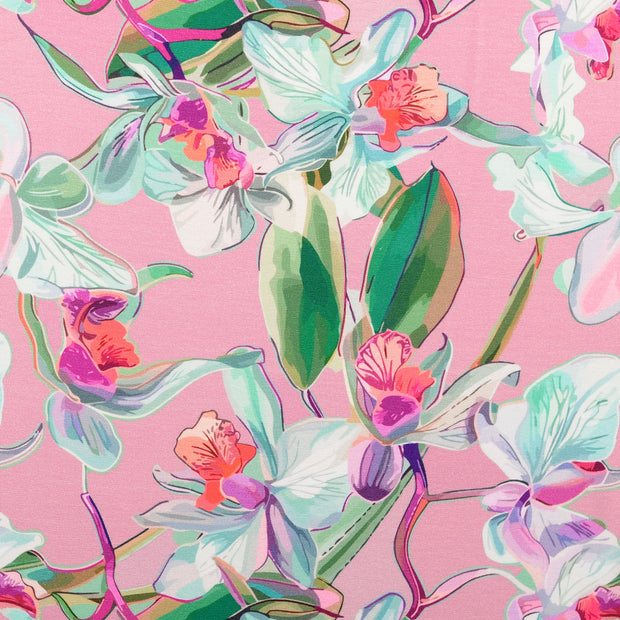 Katoen Jersey stof Bloemen Roze