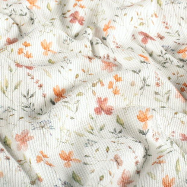 Rib Jersey fabric Flowers Off White