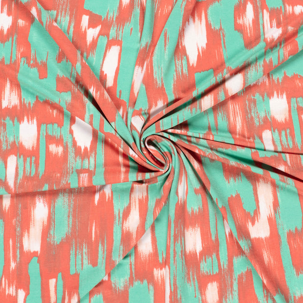 Viscose Vortex Jersey fabric Coral printed 