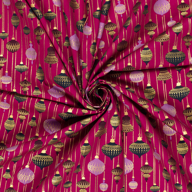 Cotton Poplin fabric Magenta printed and foil 