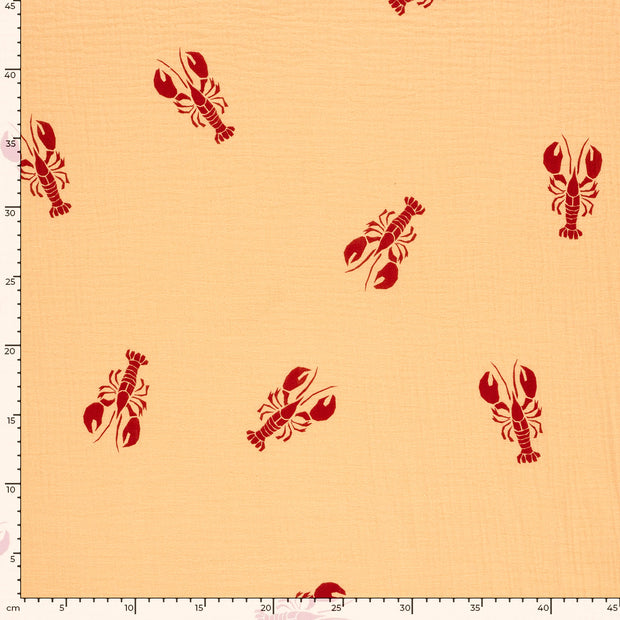 Muslin fabric Animals Salmon