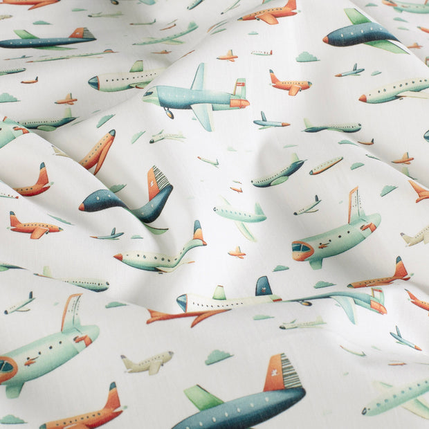 Cotton Poplin fabric Aeroplanes Off White