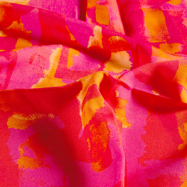 Viscose Poplin fabrik Abstrakt Rosa