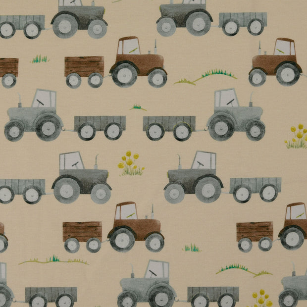Jersey fabric Tractors Grey
