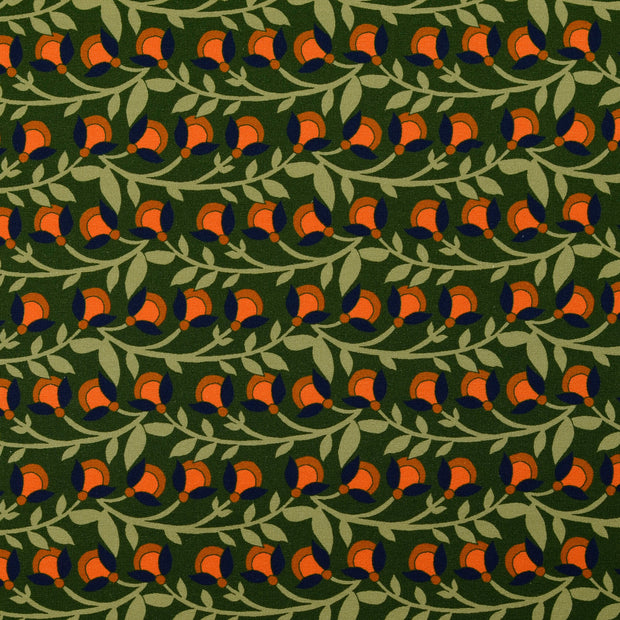 French Terry fabric Flowers Olive Green