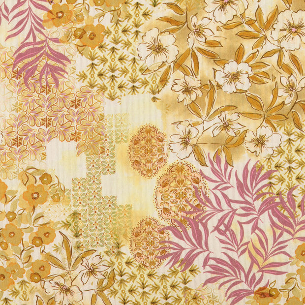 Cotton Poplin fabric Flowers Brown