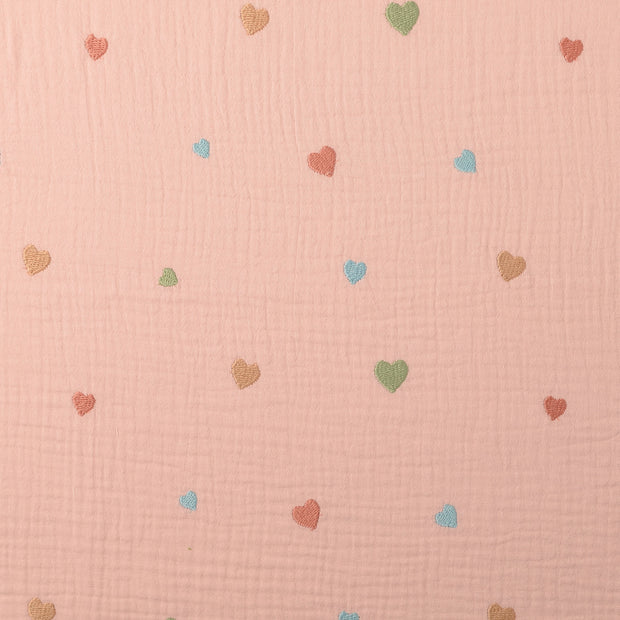 Muslin fabric Hearts Pink