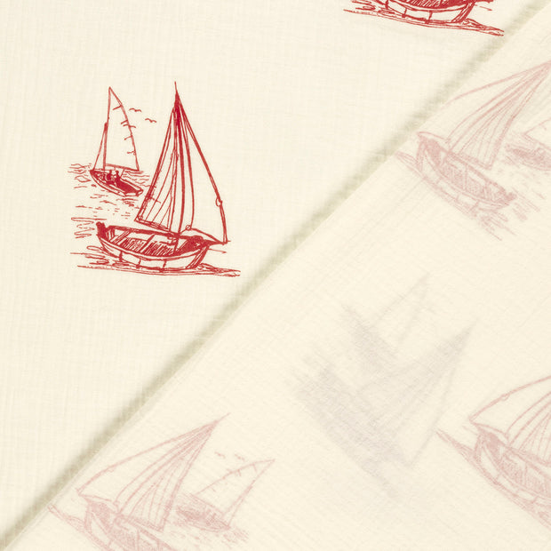 Muslin fabric Sailboats printed 