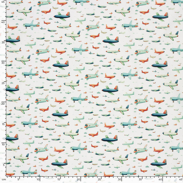 Cotton Poplin fabric Aeroplanes Off White