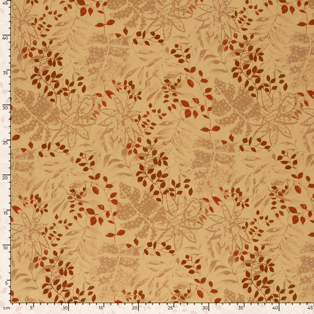 Viscose Satin fabric Leaves Camel