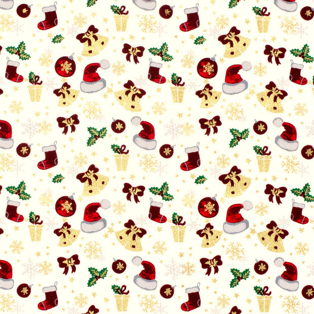 Cotton Poplin fabric Ornaments Off White