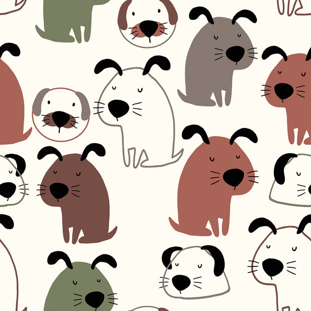 Terry Crepe fabric Dogs Off White