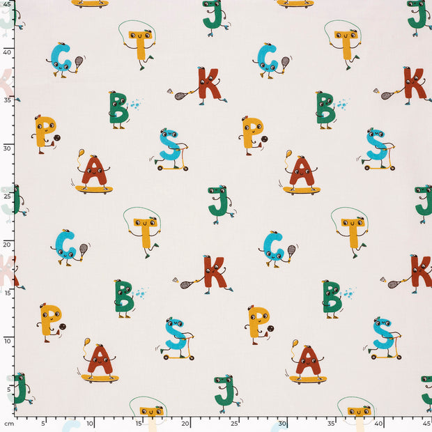 Cotton Poplin fabric Letters Off White