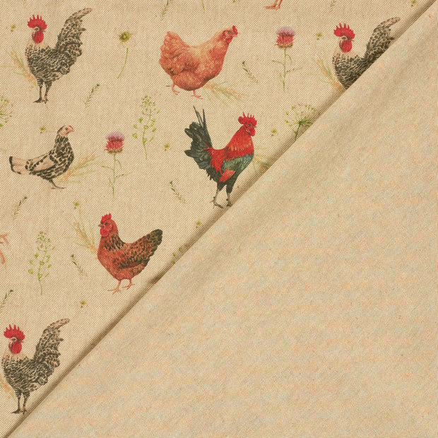 Linen Look fabric Chicken digital printed 