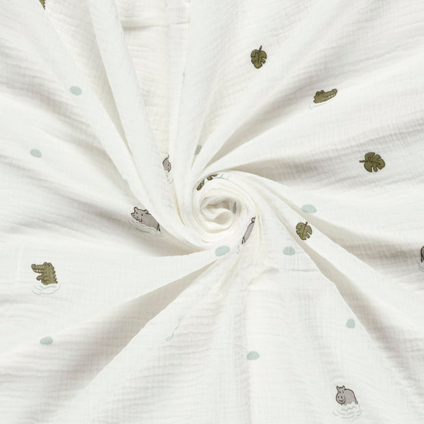 Muslin fabric Off White printed 