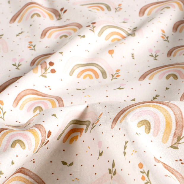 Cotton Poplin fabric Rainbow Off White