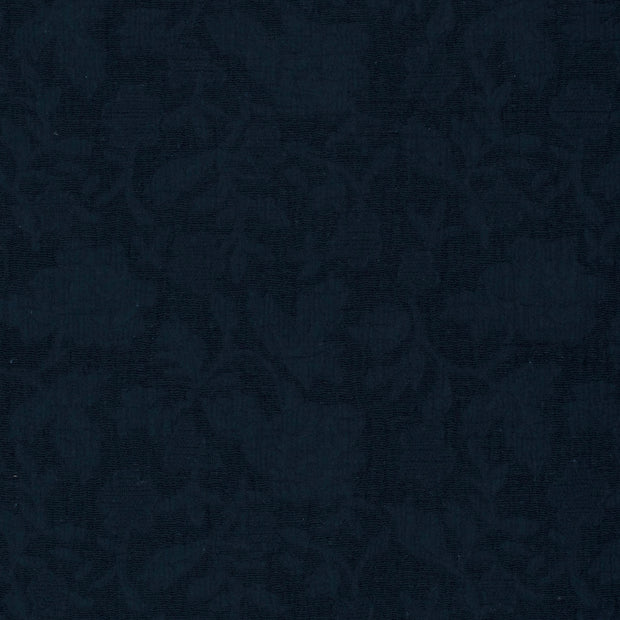 Woven Cotton Linen fabric Leaves Navy