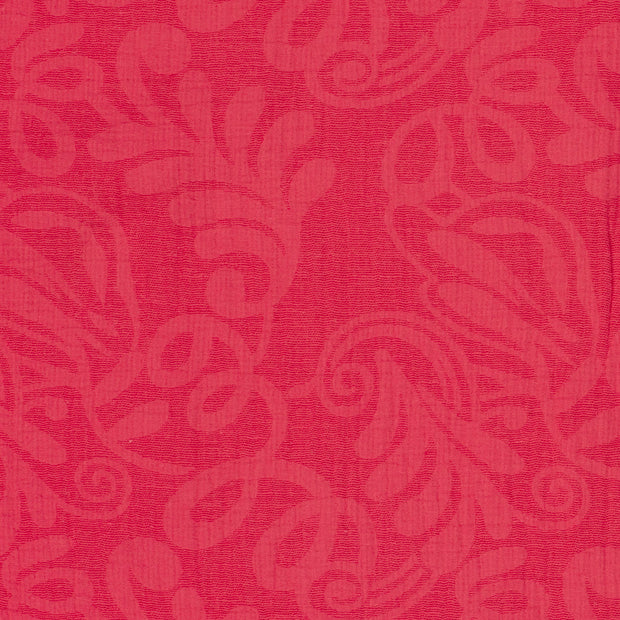 Woven Cotton Linen fabric Leaves Dark Red
