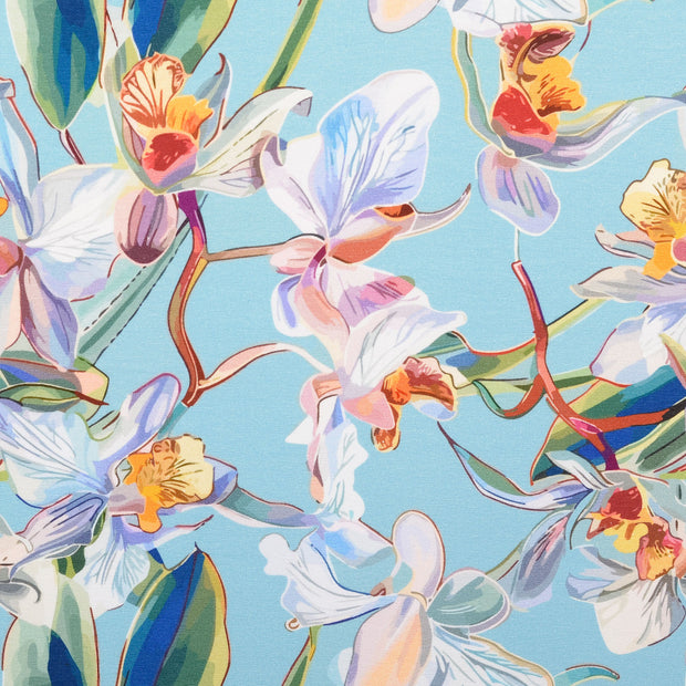Algodón Jerséis tela Flores Azul bebé