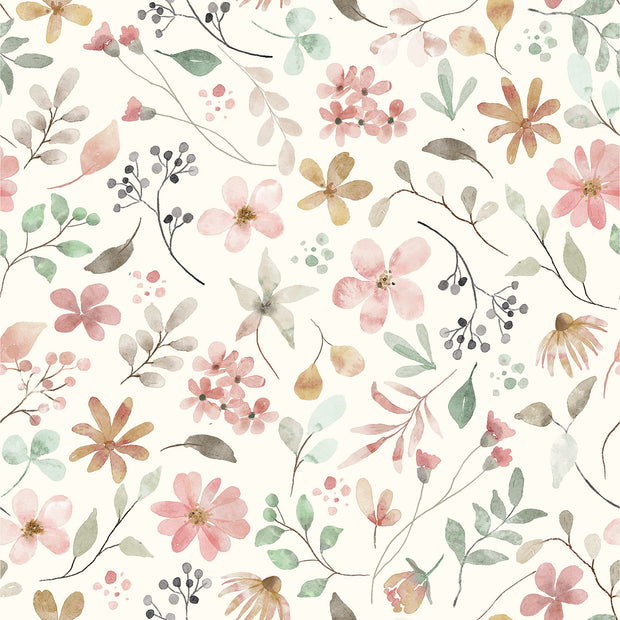 Rib Jersey fabric Flowers Off White