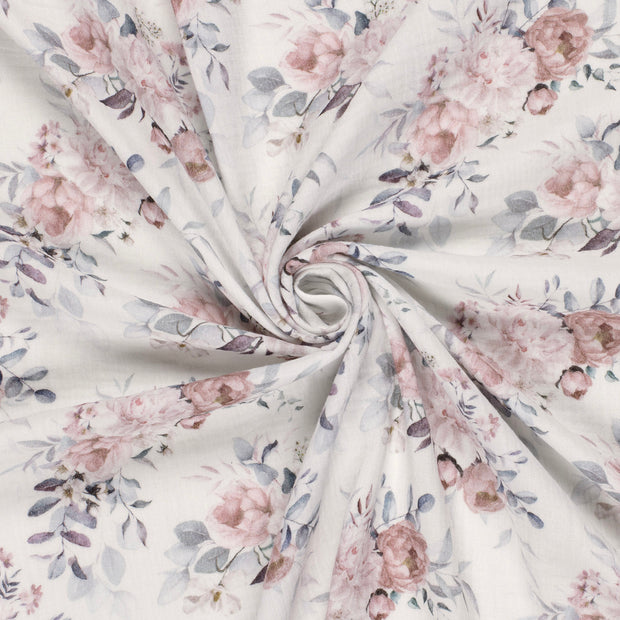 Muslin fabric Off White digital printed 