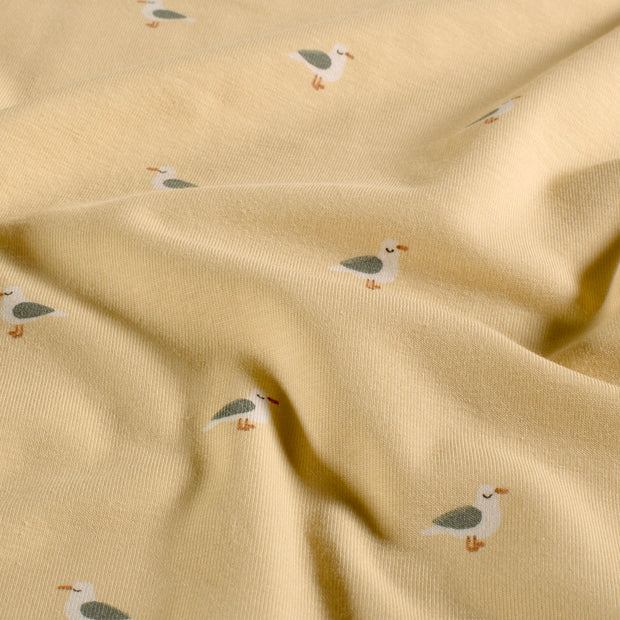 Jersey fabric Birds Beige