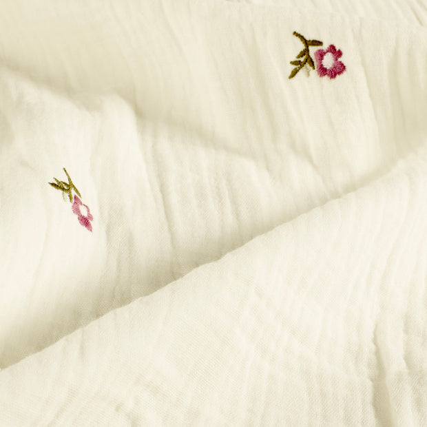 Muslin fabric Flowers Off White