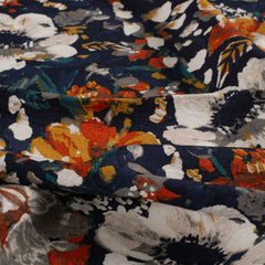 Viscose Nylon Crepe printed Flowers Navy