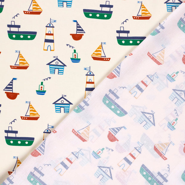 Cotton Poplin fabric Sailboats printed 