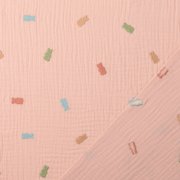 Muslin fabric Pink embroidered 