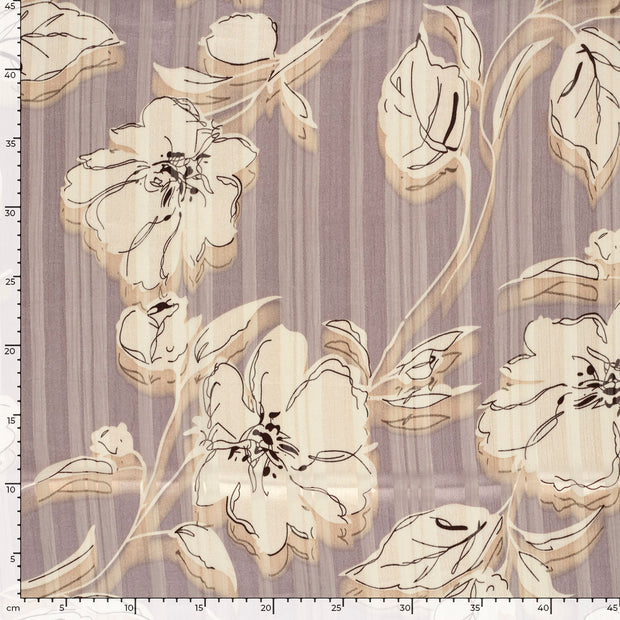 Chiffon fabric Flowers Light Grey