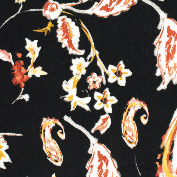Borken Crepe fabric Paisley Black