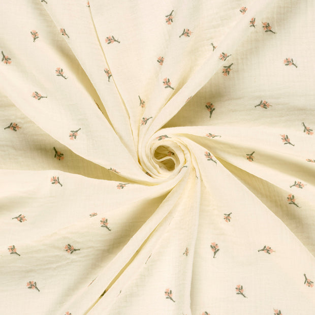 Muslin fabric Off White embroidered 
