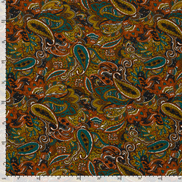 Viscose Vortex Jersey fabric Paisley Indigo