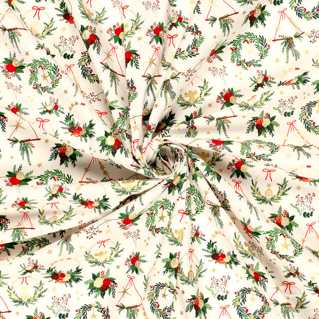 Cotton Poplin fabric Off White printed and foil 