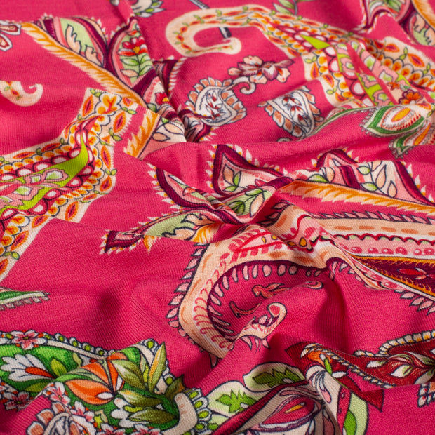 Viscose Vortex Jersey fabric Paisley Fuchsia