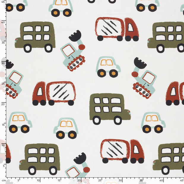 Cotton Poplin fabric Vehicles Off White