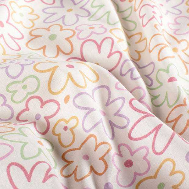 Cotton Poplin fabric Flowers Off White