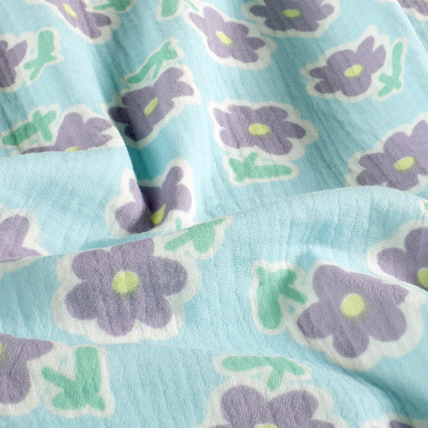 Muslin fabric Flowers Ice Blue