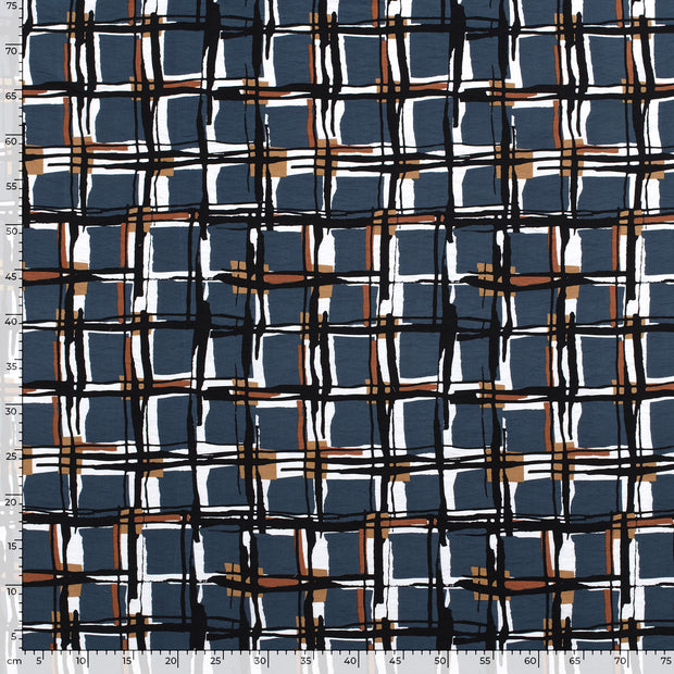 Viscose Nylon Crepe fabric Checks Steel Blue