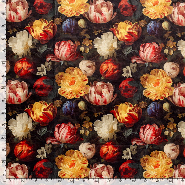 Velvet fabric Flowers Black