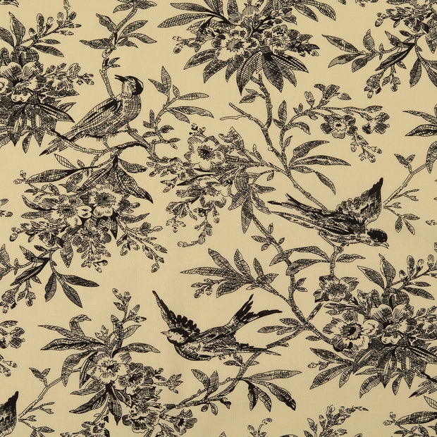 Cotton Poplin fabric Leaves Black