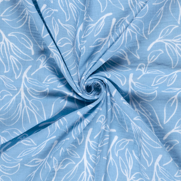 Muslin fabric Ice Blue printed 