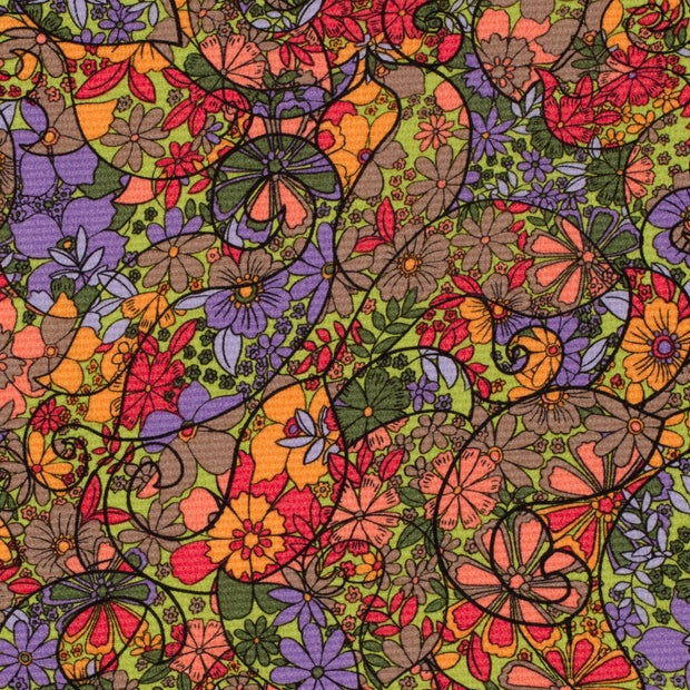Polyester Bubble fabric Flowers Lime Green