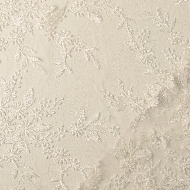 Lace fabric White embroidered with border 
