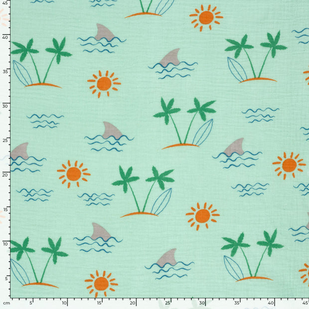 Muslin fabric Palmtrees Mint