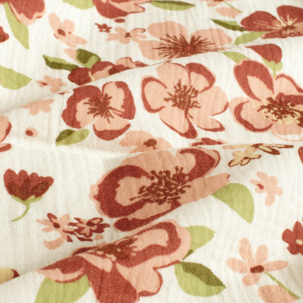 Muslin fabric Flowers Off White