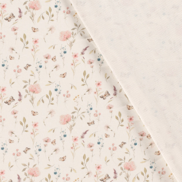 Rib Jersey fabric Flowers digital printed 
