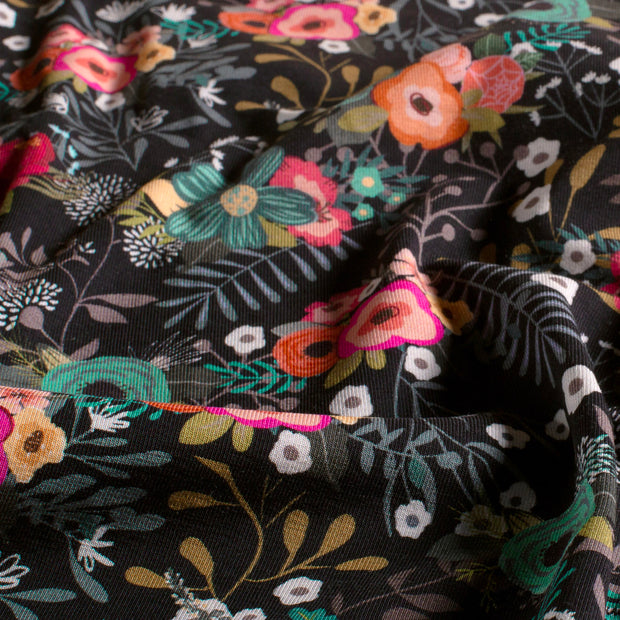 Jersey fabrik Blumen Schwarz